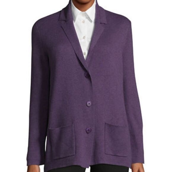 Jones New York Notch Collar Sweater Jacket-PURPLE-Small - Picture 1 of 5